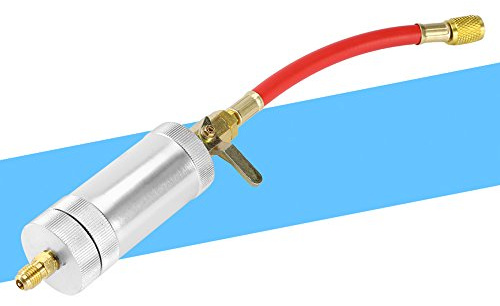 Iniettore Olio 1 / 4SAE, 2 oz Capacità per R12 R22, Strumento per Aggiunta Olio e Colorante per Climatizzatore Auto - Alta Qualità, Compatibile con Manifold e Ricarica