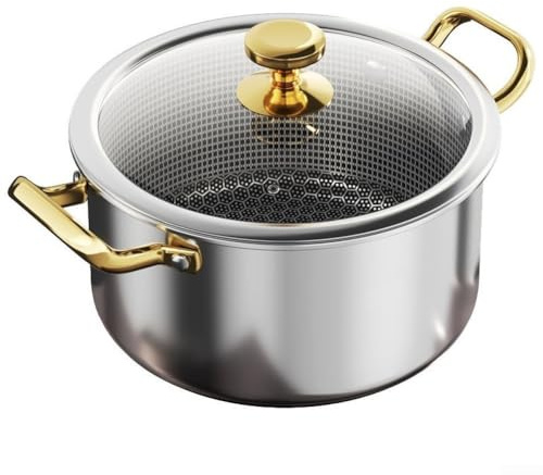 Faitout à soupe en acier inoxydable avec couvercle et panier vapeur pour la technologie « Nid d'abeille » Grande capacité 28 cm Base multicouche sans cuisson pour frire et mijoter (18 cm)