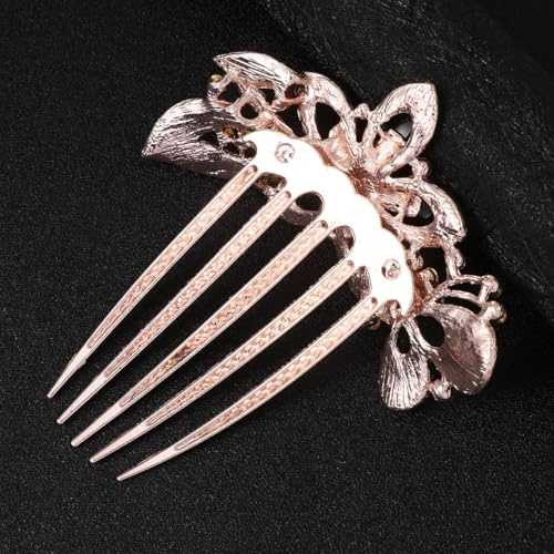 Peineta de Pelo Roja Flores de Cristal y Aleación | Tocado de Boda y Fiesta, Accesorio Elegante para Mujer, Adorno Delicado para Vestido Nupcial