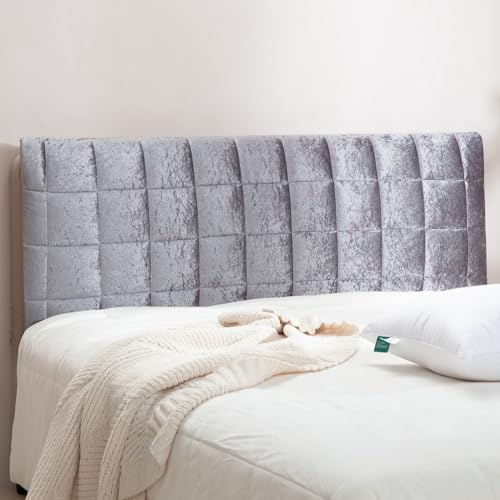 TEXSTEAD Bettkopfteil Hussen-Verdickter Soft-Stretch Samt-Flanell Bezug, Elastischer Rundumschutz mit Seitentaschen, Staubdichter Schoner für Polsterbett & Schlafzimmer, Dunkelgrau (180 x 70 cm)
