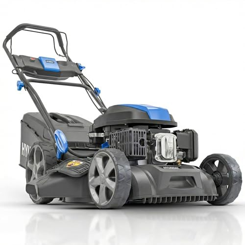 Hyundai Tondeuse à Gazon Thermique Autotractée Noire 56 cm, Démarrage Électrique, Moteur 196 cm3 5,5 CV, Bac 70 L, 4-en-1, Garantie 3 Ans - HYM22200SPEX-EU