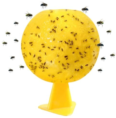 Pièges à Mouches des Fruits pour l'intérieur, Boule Attrape-Mouches des Fruits de 3 Pouces, pièges Collants Jaunes pour moucherons Plantes, piège à moucherons extérieur avec Base et Ruban adhés