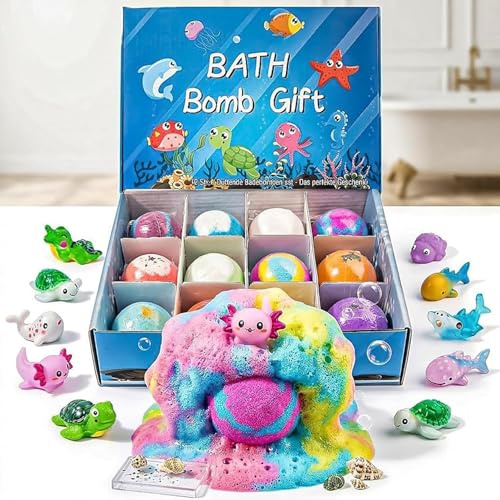 STOAT Bombe da Bagno Bambini con Sorpresa, 12Pz Scatola Regalo con Giocattoli, Naturali Bio, Schiuma Bagno Delicata per Ragazzi