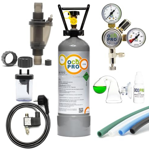 OCOPRO CO2 Anlage Inline DLX-500 Plus Aquarium mit Nachtabschaltung & 2kg Mehrwegflasche (2kg)