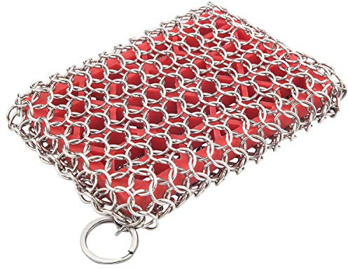 Tobepico Gusseisenreiniger, Premium 316 Edelstahl Reiniger Kettenbürste mit Silikoneinsatz zur Reinigung von Gusseisenpfanne, vorgewürzten Pfannen, Bratpfanne, Küchenutensilien