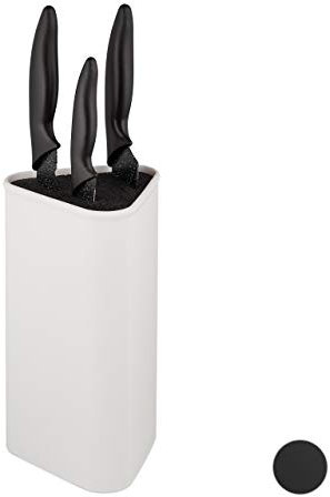 Relaxdays Messerblock Kunststoff, Messerhalter mit Borsteneinsatz, unbestückt, HxBxT: 22,5 x 13,5 x 12,5 cm, weiß, 1 Stück, 10027645_49