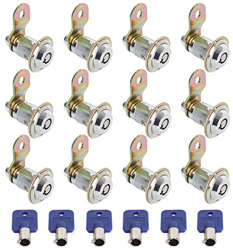 AConnet 12 Pack Cam Locks Keyed Alike with 6 Keys, 1-1/8 Inch (30mm) Tubular Cam Lock 90° File Cabinet Drawer Mailbox RV Door Arcade Cylinder Locks fits on 7/8 Max Panel Thickness