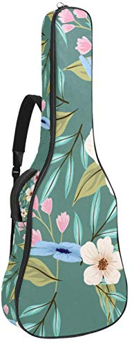 Gitarrentasche mit Reißverschluss, wasserdicht, weich, für Bassgitarre, Akustik- und klassische Folk-Gitarre, bunt bemalte Blumen