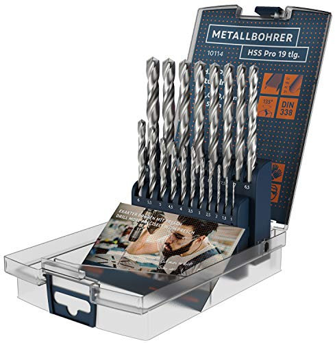 Presch Metallbohrer Set HSS Pro 19-tlg - Präzisionsgeschliffenes, gehärtetes Profi Stahlbohrer Set für Stahl, Alu, Kupfer und Messing - Langlebiger Metall Bohrersatz in Profiqualität