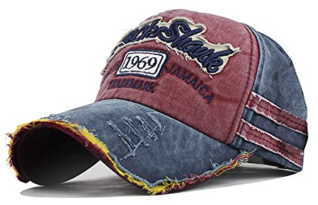 YULOONG Vintage Baumwolle Baseball Cap Fashion Washed Denim Retro Ausgefranste Kante Sonnenhut Bestickter Trucker Hut Klassische Sport Casual Hip Hop Cap Einstellbare Größe für Männer Frauen
