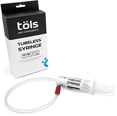 TÖLS Jeringa Liquido Antipinchazos Bici | liquido Tubeless MTB, 60ml Longitud, Latiguillo 200mm | Jeringa Kit Liquido Sellante, Incluye Adaptador Valvula Presta y Schrader | Jeringa Liquido Tubeless