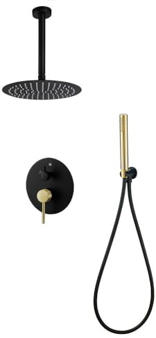 Kibath Rubinetto doccia da incasso monocomando orso attrezzatura da soffitto finitura nera opaca realizzata in ottone