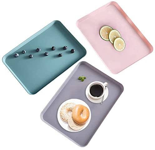 3 Bitar Brickor Servera mat, Plast Servera Brickor, Rektangulär plastbricka, Fast Mat Brickor, Plastbrickor Servera Drycker, Anti-Slider, För Kök, Matsal, Kafé, Hotell