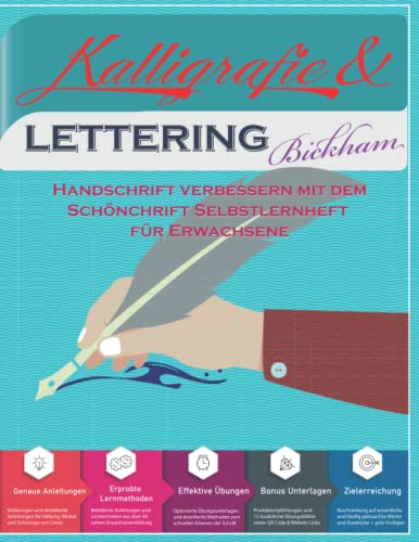 Kalligrafie & Lettering - Handschrift verbessern mit dem Schönschrift Selbstlernheft für Erwachsene: Übungsheft für die Schreibschrift Bickham: ... Beginner & Starter Buch | Schriftart