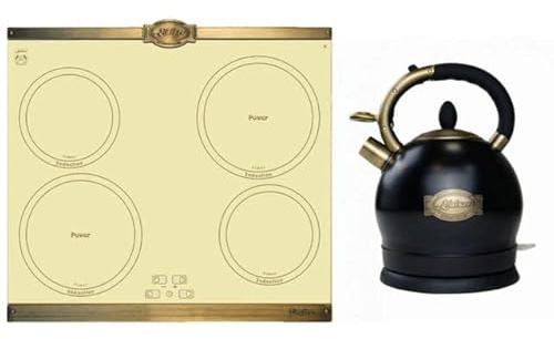 Kaiser Induktions-Kochfeld KCT 6395 IElfem, 60 cm, Retro Kochfeld, Metallplatten Bronze,4 QickHeat Zonen +WK 2000 Em Retro Wasserkocher Kontroll LED 2 L 1800 W Rotation