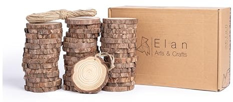 Elan Holzscheiben 8cm - 6cm Durchmesser 45 Stück, Baumstamm Scheiben, Baumscheiben Klein, Runde Holzscheiben Deko, Holzscheibe Rund, baumscheiben klein, Runde Holzplatte, Holz Weihnachten