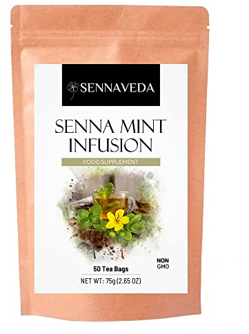 Sennaveda Senna Mint Infusion Tea 50 Tea Bags with Senna & Mint Leaves | Herbal Senna and Mint Tea with 50 Tea Bags Refreshing Naturally Caffeine Free Daily Herbal Infusion