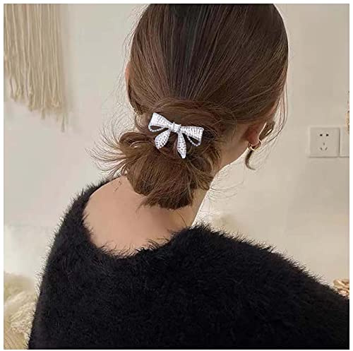 Yheakne Boho Kristall Schleife Haarspange Cz Perle Haarnadel Clip Silber Bowknot Haarspange Pin Cz Schleife Kopf Clip Kopfbedeckung Dekorative Kopfbedeckungen Haarschmuck für Frauen und Mädchen