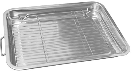 New Size 25cm, 30cm, 35cm, 40cm Stainless Steel Roasting Tin Oven Baking Tray Grill Pan with Removable Rack Dishwasher Safe [35cm]