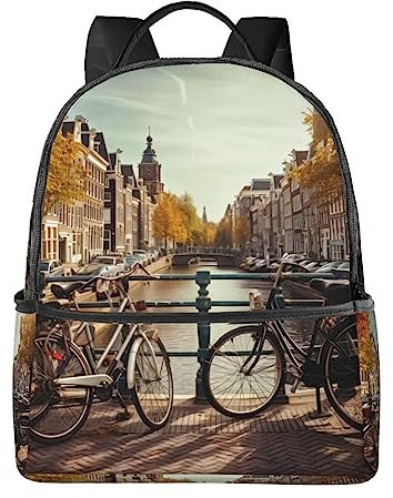 BAFAFA Fahrräder in Amsterdam Bedruckter Reiserucksack Business Arbeitstasche Computertasche Outdoor Sport Rucksack, Schwarz , One size