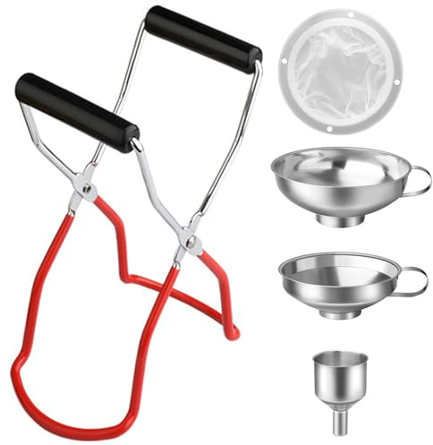 Multifunktions Küchen Einfülltrichter Trichter Set, Marmeladentrichter, Aus Edelstahl, Mit Einmachgläser Heber und Filter, Trichter Zum Abfüllen Von Flüssigkeiten, Wein und Saucen