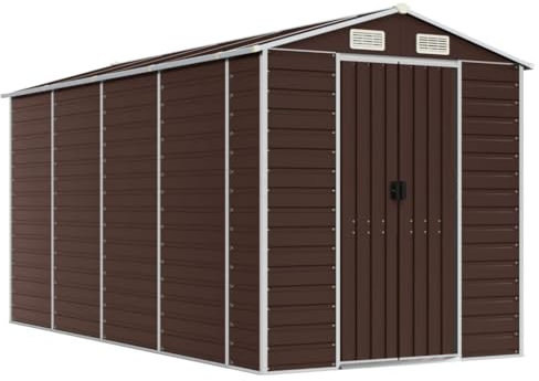 vidaXL Cobertizo de Jardín, Caseta con Almacenaje, Cobertizo para Herramientas, Caseta para Leña Muebles Equipos, Acero Galvanizado Marrón