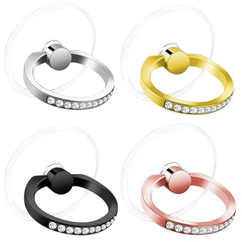 Ryaupy Supporto per Anello per Cellulare con Supporto per Dita, 4 Supporti Multicolore per Anelli per Dita, Rotazione a 360°, Supporto per Anello per Telefono con Diamante Compatibile con Smartphone