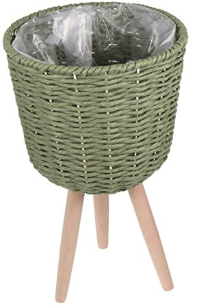 Milisten Maceta De Esquina Tejida De Ratán Natural para Balcón y Hogar, Soporte Decorativo para Plantas Pequeñas, Tipo Suelo, Color Verde Rattan, Tamaño Pequeño, 1 Unidad