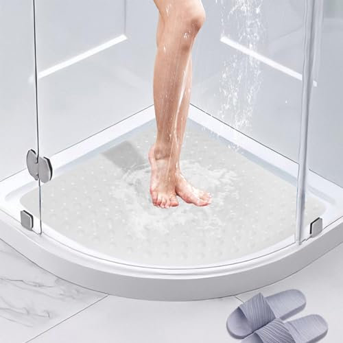 BWBIKE Alfombrilla de Ducha de Esquina 70x70 cm Antideslizante con Ventosas, Alfombra para Bañera y Plató de Ducha Interior/Exterior, Resistente al Agua con Orificios de Drenaje，Blanco