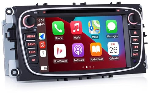 iFreGo Doppel Din Radio mit Apple Carplay und Android Auto,GPS,DVD,CD,RDS, Autoradio Bluetooth für Ford Mondeo,Focus,S-Max. FM Radio, Bluetooth, Radio unterstützt Lenkradsteuerung