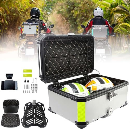 FUYAO Aluminium-Motorradgepäck-Oberbox – Motorrad-Heckkoffer mit Sicherheitsschloss, Motorrad-Rückenlehnen und Bodenplatte – Motorrad-Topcase