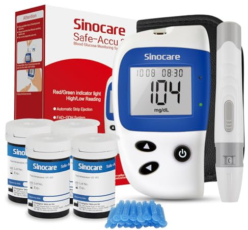 sinocare Medidor de Glucosa en Sangre, Glucometro, Kit Medidor Azucar Sangre con 100 x Tiras de Prueba de Glucosa - mg/dL (accu2 100 kit)