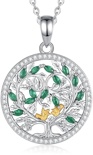 CELESTIA Mujer Colgantes Arbol de la Vida Plata de ley 925 Collar Arbol de la Vida con Pájarode Oro Joyas de Mujer Regalo Abuela Mama Dia de la Madre