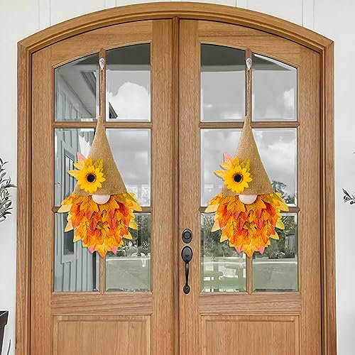 Herbstkranz für Haustür, Farmhouse Fall Wreaths, Herbst Ahorn Gnom Vordertürbügel, hängende Herbstgirlande für Herbst Ernte Thanksgiving Halloween Wohnheimdekoration (2 Stück)