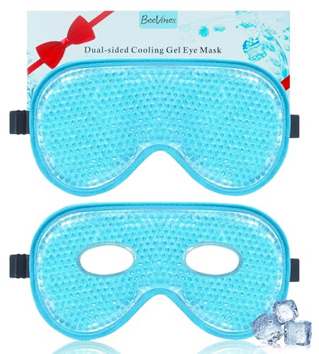 BeeVines Ice Lot de 2 masques géants en gel rafraîchissant pour yeux gonflés pour homme et femme, compression froide et chaude pour post-chirurgie, gonflements, allergies et migraines (A02 bleu et