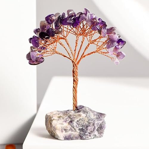 Nvzi -c - 1 pezzo di base in pietra naturale grezza viola pietra naturale schiacciata decorazione albero di salvataggio fatta a mano per la casa, ufficio, computer