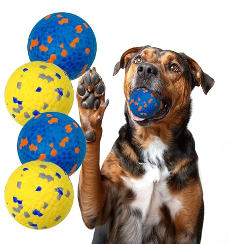 Lepawit Tennis Balls Dog Toys for Aggressive Chewers, Bouncy Indestructible Teething Chew Dog Ball for Small Medium Large Dogs, Floating Dog Toys for Water Fetch - 4 Balls（2.75in/7cm）
