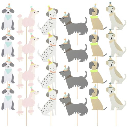 24PCS Dog Cake Topper, Pet Dog Themed Birthday Party Supplies, Baby Shower Party Decorations, Dogs Face Cupcake Toppers, Puppy Theme Birthday Party Decorations Supplies for Toddler(2.4 × 3.3Inch）
