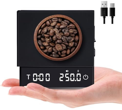 LYtech Báscula de Café Báscula de Espresso Báscula Digital de Café con Temporizador, Recargable, Alta Precisión 0.1g/2KG, Pantalla LED y Función Tara, para Pour-Over, Espresso y French Press