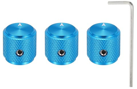 QUARKZMAN 3 Stück Aluminium Potentiometer Drehknopf, 1/4 (6mm) Universelle Lautstärke Tonregler Knöpfe mit Pfeilindikator für Gitarre, 1/2 Blau
