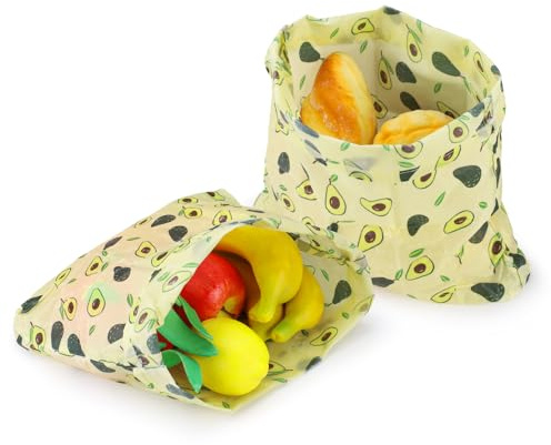 Diakey 2-pack bivax matomslagspåse, 34 x 26 cm, återanvändbara hemmagjorda brödpåsar, bin vaxpapper matförvaring wrap för surdeg, smörgås, ost, frukt, mellanmål, avokado