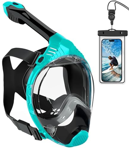 VGKE Vollgesichts-Schnorchelmaske für Erwachsene, 180-Grad-HD-Panoramablick, Tauchmaske mit wasserdichter Handytasche, Anti-Leck und Anti-Beschlag, frei atmen, geeignet für Männer/Frauen, L/XL