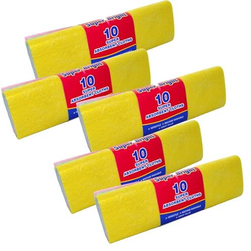 Aasram Super Bright Super Absorbent Assorted Colour Cleaning Cloths, 10 Pack, Machine Washable, 5 Sets, 50 Cloths in Total | Approx 30cm wide
