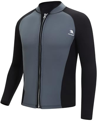 Miutii våtdräkt för män, 2 mm, dyk, neoprenjacka, neoprendräkt, topp med dragkedja för dykning, surfing, snorkling, simning, mörkgrå, svart, 4XL