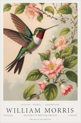 XZSFD NBGEA William Morris affiche couleurs impressions abstraites image d’art mural《Colibri et fleur de poirier》Peinture sur toile d’animal pour la décoration intérieure 40x60cm non encadré