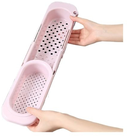 Teleskop-Spülbeckenregal, Seifen- Und Schwammhalter, Küchenspülen-Organizer, Verstellbares Spülbecken-Abtropfgestell, Aufbewahrungskorb, Küchenzubehör(Pink 01)