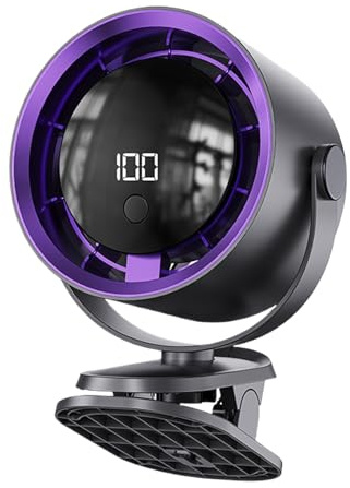 Generico Ventilador de clip, pantalla LED USB recargable de 100 velocidades, ventilador compacto | Accesorios para coche para camión, cocina, vehículos de golf, camping