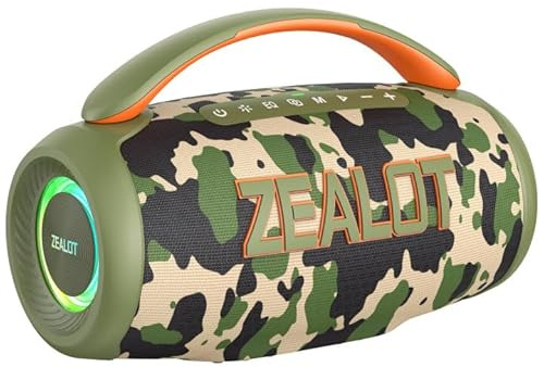 ZEALOT Portable Bluetooth Speaker, 80W Peak Waterproof Loud Booming Sound Speakers, Dual Pairing, XBass, 25H Playtime, Outdoor Speaker with Handle for Camping, Beach, Party, Backyard (CAMO)