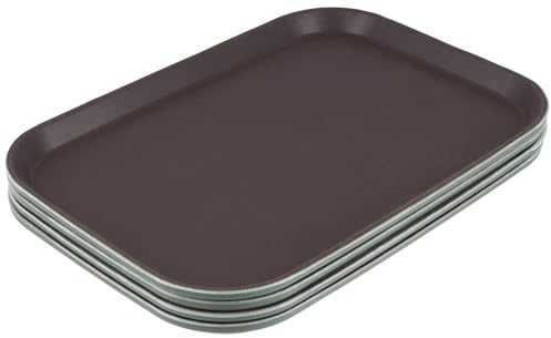 SYUTBOU 4 stycken serveringsbricka plast, 35,5 x 25,5 cm brun bricka serveringsbricka, halkfri köksbricka för kök, restaurang, gastronomi