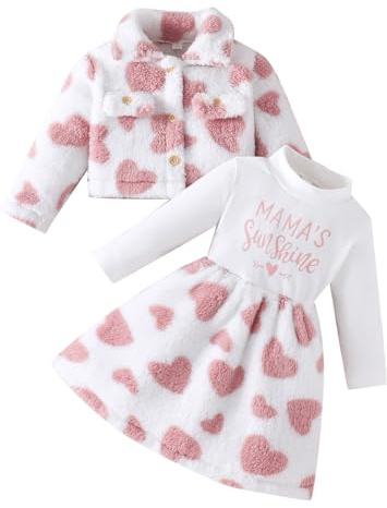 Eqenkely Filles Robe et Cardigan Ensembles 2 pièces à Manches Longues en Flanelle Princesse Robe Tutu et Manteau Automne Hiver pour 2-6 Ans